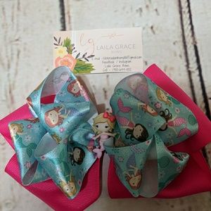Big Double Bow  Mermaid and Pink